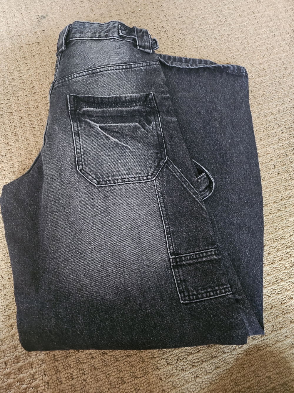 Bershka Woman's Washed Black Relaxed Carpenter Jeans